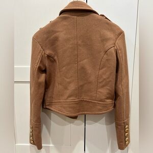 Cropped wool motorcycle jacket